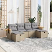 vidaXL Soffgrupp för trädgård med dynor 6 delar mixbeige konstrotting