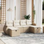 vidaXL Soffgrupp för trädgården med dynor 6 delar beige konstrotting