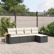 vidaXL Loungegrupp för trädgården med dynor 5 delar svart konstrotting