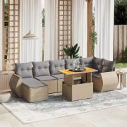 vidaXL Matgrupp för trädgården med dynor 8 delar beige konstrotting