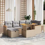 vidaXL Matgrupp för trädgården med dynor 7 delar beige konstrotting