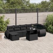 vidaXL Loungegrupp för trädgården med dynor 8 delar svart konstrotting