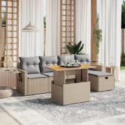 vidaXL Soffgrupp för trädgården med dynor 6 delar beige konstrotting
