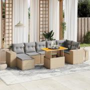 vidaXL Matgrupp för trädgården med dynor 8 delar beige konstrotting