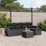 vidaXL Loungegrupp med dynor 6 delar svart konstrotting