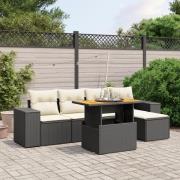 vidaXL Loungegrupp med dynor 6 delar svart konstrotting