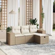 vidaXL Soffgrupp för trädgård med dynor 4 delar beige konstrotting
