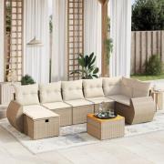 vidaXL Matgrupp för trädgården med dynor 8 delar beige konstrotting