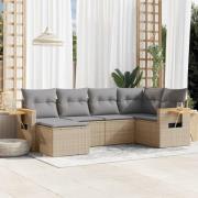 vidaXL Soffgrupp för trädgården med dynor 6 delar beige konstrotting