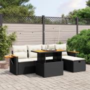 vidaXL Loungegrupp med dynor 6 delar svart konstrotting