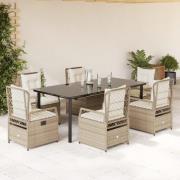 vidaXL Matgrupp för trädgården med dynor 9 delar beige konstrotting