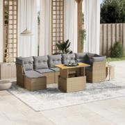 vidaXL Matgrupp för trädgården med dynor 8 delar beige konstrotting