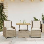 vidaXL Bistrogrupp med dynor 3 delar beige konstrotting