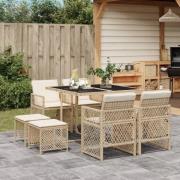 vidaXL Matgrupp för trädgården med dynor 9 delar beige konstrotting