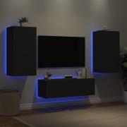 vidaXL Väggmonterade tv-skåp 3 delar med LEDs svart