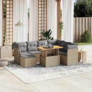 vidaXL Matgrupp för trädgården med dynor 8 delar beige konstrotting