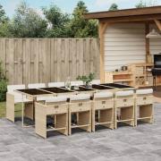 vidaXL Matgrupp för trädgården med dynor 11 delar beige konstrotting