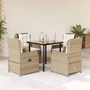 vidaXL Matgrupp för trädgården med dynor 5 delar beige konstrotting
