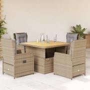 vidaXL Matgrupp för trädgården med dynor 5 delar beige konstrotting