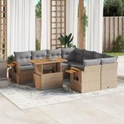 vidaXL Soffgrupp för trädgården med dynor 9 delar beige konstrotting