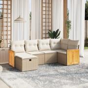 vidaXL Soffgrupp för trädgården med dynor 6 delar beige konstrotting