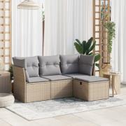 vidaXL Soffgrupp för trädgård med dynor 4 delar mixbeige konstrotting
