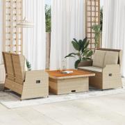 vidaXL Loungegrupp för trädgården med dynor 3 delar konstrotting beige