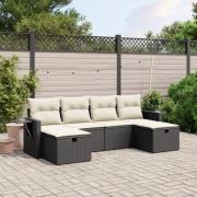 vidaXL Loungegrupp med dynor 6 delar svart konstrotting
