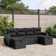 vidaXL Loungegrupp med dynor 6 delar svart konstrotting