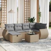 vidaXL Soffgrupp för trädgård med dynor 7 delar mixbeige konstrotting