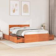 vidaXL Sängram utan madrass vaxbrun 135x190 cm massiv furu