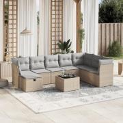 vidaXL Soffgrupp för trädgård med dynor 9 delar mixbeige konstrotting