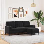 vidaXL 3-sitssoffa med fotpall svart 180 cm sammet