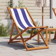 vidaXL Hopfällbar strandstol blå och vit massivt eukalyptusträ och tyg