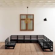 vidaXL Loungegrupp för trädgården 11 delar svart massiv furu