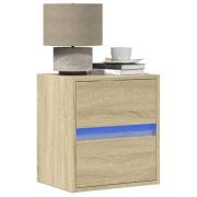 vidaXL Väggmonterat sängbord med LED-lampor sonoma-ek