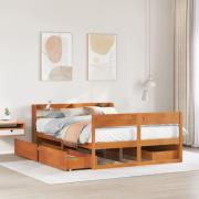 vidaXL Sängram utan madrass vaxbrun 135x190 cm massiv furu