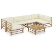 vidaXL Loungegrupp för trädgården med gräddvita dynor 7 delar bambu