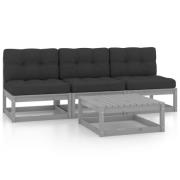 vidaXL Loungegrupp med dynor 4 delar massiv furu