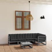 vidaXL Loungegrupp med dynor 6 delar massiv furu