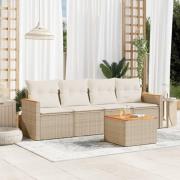 vidaXL Soffgrupp för trädgården med dynor 5 delar beige konstrotting