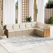 vidaXL Matgrupp för trädgården med dynor 7 delar beige konstrotting