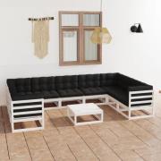vidaXL Loungegrupp med dynor 10 delar vit massiv furu