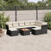 vidaXL Loungegrupp 10 delar med svarta dynor konstrotting