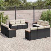 vidaXL Loungegrupp med dynor 12 delar svart konstrotting