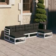 vidaXL Loungegrupp med dynor 6 delar vit massiv furu