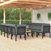 vidaXL Loungegrupp för trädgården 9 delar konstrotting svart och grå