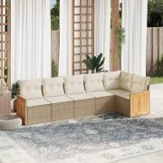 vidaXL Soffgrupp för trädgården med dynor 6 delar beige konstrotting