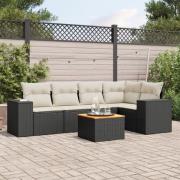 vidaXL Loungegrupp med dynor 6 delar svart konstrotting