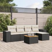 vidaXL Loungegrupp med dynor 6 delar svart konstrotting